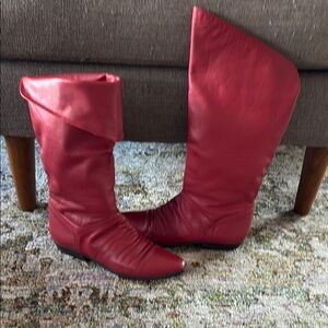 Red Heeled Boots with Sleek Leather Finish